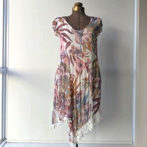Elena Baldi 100% Silk Floral Assymetrical Dress